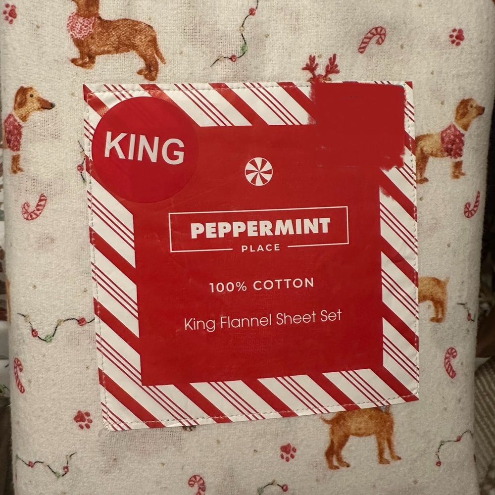Peppermint King Flannel Sheet Set - Dachshund Christmas
